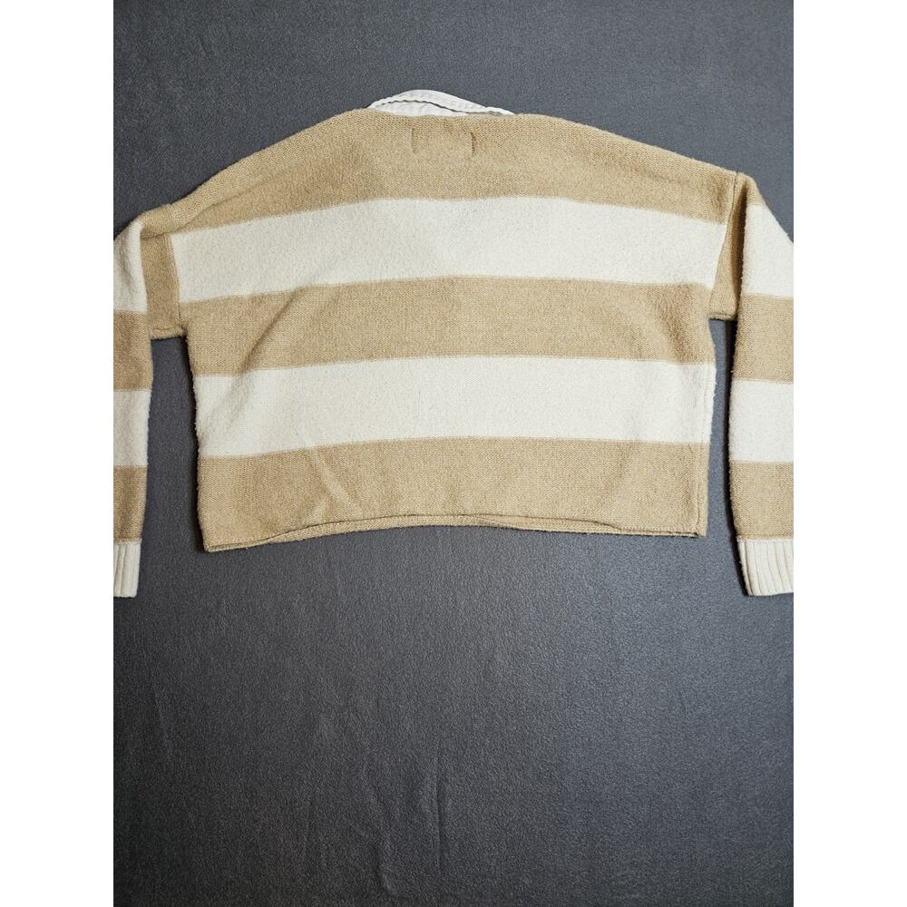 American Eagle Sweater Womens XS Tan White Striped Cropped Preppy Cozycore - Picture 7 of 7